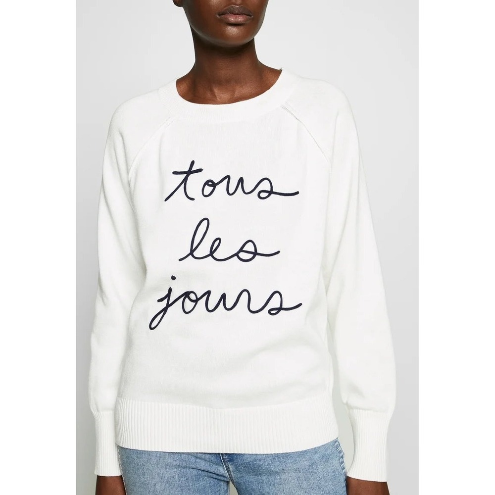 Gap Tous Les Jours Sweater Womens S White Cotton Graphic Knit Parisian Chic